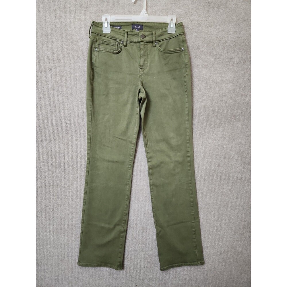 NYDJ Marilyn Straight Jeans Womens 4 Olive Green Lift Tuck Slimming Stretch